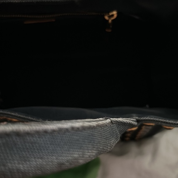 Prada canopy jean material medium size tote style purse wear on handle - Picture 3 of 6